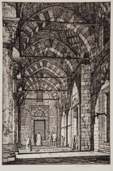 Louis Conrad Rosenberg (1890-1983) Mosque of Sulta: Louis Conrad Rosenberg (1890-1983) Mosque of Sultan Bayazid, Constantinople,etching with drypoint, on light blue laid paper, signed in pencil lower right, c.1927, 290 x 195cm (11 1/2 x 7 3/4 i
