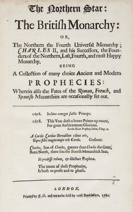 Comet.- [Tonge (Ezerel)] The Northern Star: The Br: Comet.- [Tonge (Ezerel)] The Northern Star: The British Monarchy:...being a Collection of...Anceint and Modern Prophecies,first edition, marginal water-staining, occasional spotting, modern da