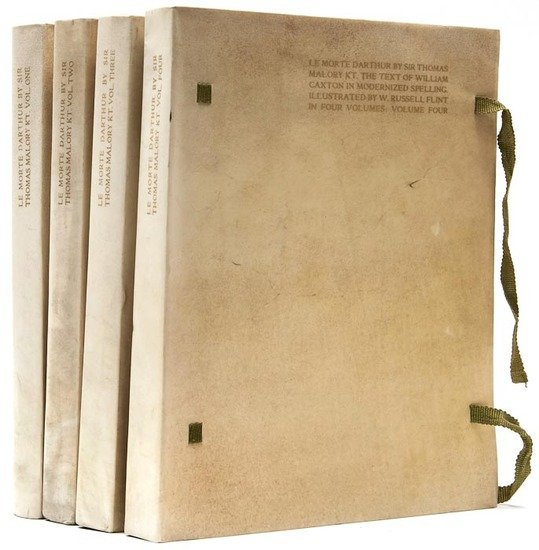 (Sir William Russell).- Malory (Sir Thomas) Le Mor: Flint (Sir William Russell).- Malory (Sir Thomas) Le Morte Darthur, 4 vol., number 343 of 500 copies on handmade Ricccardi paper, pictorial titles in blue and black, tipped-in colour plates by