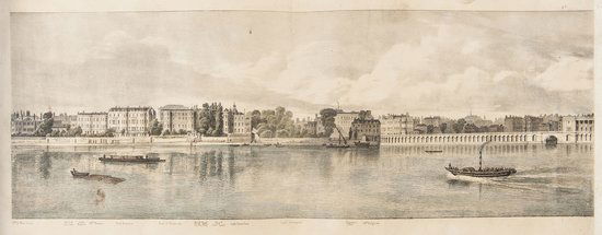 Panorama.- Baynes (Thomas Mann) A Lithographic Sk: Panorama.- Baynes (Thomas Mann) A Lithographic Sketch of the North Bank of the Thames,9 (of 10, lacking the final plate) hand-coloured lithographed plates, folding engraved map, some marginal