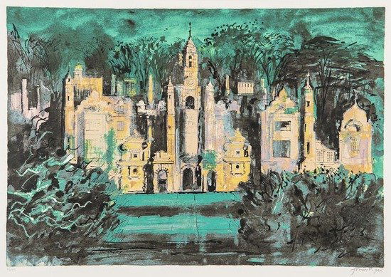 John Piper (1903-1992) Harlaxton Manor (l.271): John Piper (1903-1992) Harlaxton Manor (l.271)silkscreen printed in colours, 1977, signed in pencil, numbered 93/100, printed by Kelpra Studio, London, published by Marlborough Fine Art, Londo