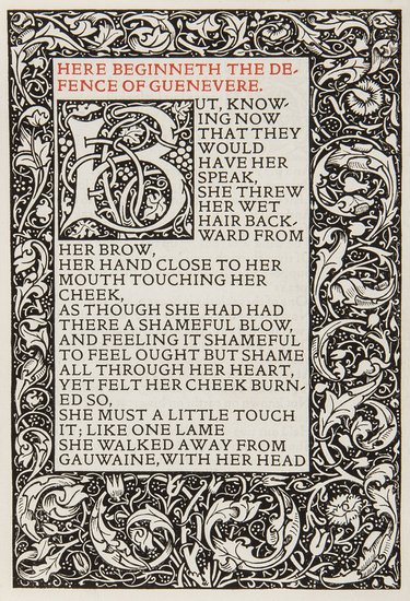 Morris (William) The Defence of Guenevere, and oth: Morris (William) The Defence of Guenevere, and other Poems,limited to 310 copies, of which this is one of 300 on paper, printed in red and black in Golden type, two wood-engraved borders, larg
