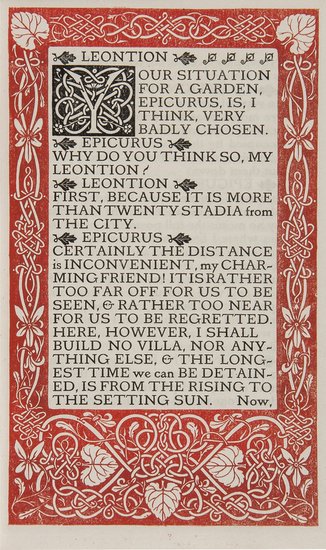 Landor (Walter Savage) Epicurus, Leontion, and Ter: Landor (Walter Savage) Epicurus, Leontion, and Ternissa,limited to 210 copies, the first page with wood-engraved ornamental border by Charles Ricketts printed in red, original boards, spine sl
