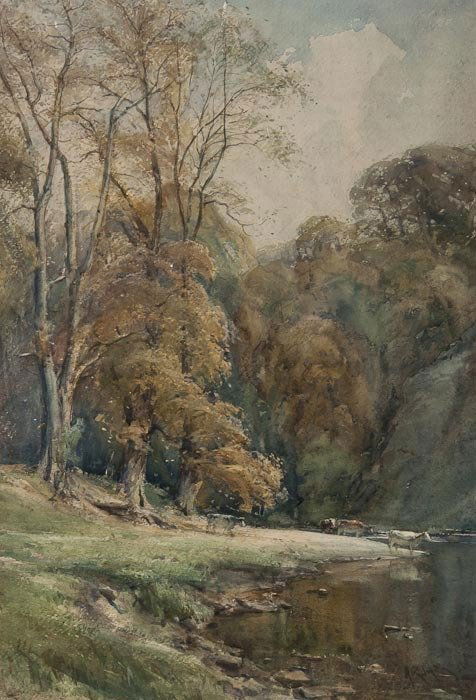 Arthur Reginald Smith (1872-1934) River landscape: Arthur Reginald Smith (1872-1934) River landscape with cattle grazing,watercolour, signed lower right, 510 x 340mm. (20 x 13 1/4 in).