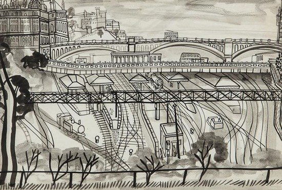 David Smith RE (1920-1999) Edinburgh Waverley Stat: David Smith RE (1920-1999) Edinburgh Waverley Station,monochrome watercolour, 38 x 55.5cm (15 x 22in). IMPORTANT: This lot is sold subject to Artists Resale