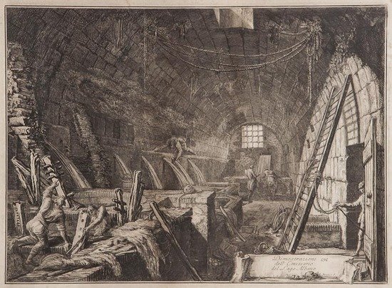 Giovanni Battista Piranesi (1720-1778) Dimostrazio: Giovanni Battista Piranesi (1720-1778) Dimostrazioni dell'Emissario del Lago Albano,etching with engraving for Descrizione e Disegno dell'Emissario del Lago Albano, [F.488; W-E.621], first iss