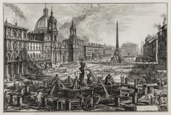 Giovanni Battista Piranesi (1720-1778) Veduta di P: Giovanni Battista Piranesi (1720-1778) Veduta di Piazza Navona sopra le rovine del Circo Agonale,etching with engraving for Vedute di Roma, [H.108 II; F.733; W-E.241], 2nd state, 1st Paris edi