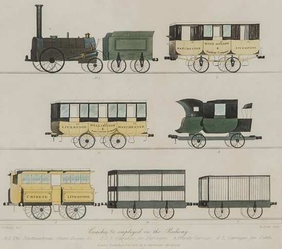 After Thomas Talbot Bury [Coloured Views on the Li: After Thomas Talbot Bury [Coloured Views on the Liverpool and Manchester Railway],set of 13, hand-coloured aquatints, engraved by H. Pyall and S.G. Hughes, each dated 1831, published by Ackerm