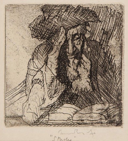 Sir Frank Brangwyn RA (1867-1956) Watching the Fow: Sir Frank Brangwyn RA (1867-1956) Watching the Fowls; Bottle Gatherer; Study,3 plates of Jewish interest for L'Ombre de la Croix, etchings, all signed in pencil lower right, titles as given in
