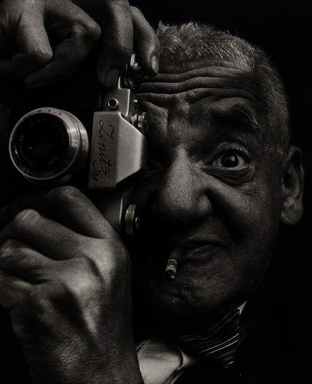 Richard Sadler (b.1927) Weegee the Famous, Coventr: Richard Sadler (b.1927) Weegee the Famous, Coventry, 1957Gelatin silver print, printed 1960s, signed, titled and dated in black ink verso, 22.7 x 18.6cm (9 x 7 1/4in)