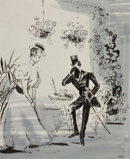 Beaton (Cecil) Poor Earnest, he had many faults ..: Beaton (Cecil) Poor Earnest, he had many faults ...,monochrome watercolour with grey wash, , 430 x 355mm., with inkstamp of Cecil Beaton Studio Sale, pencil inscription verso; with 2 portrait