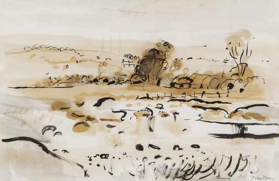 John Piper (1903-1992) Untitled (Landscape): John Piper (1903-1992) Untitled (Landscape)watercolour on paper signed John Piper at lower right in black ink 13 1/2 x 20 1/2 in., 34.3 x 52.1 cm IMPORTAN
