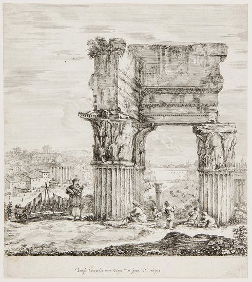 Stefano Della Bella (1610-1664) Templi Concordie i: Stefano Della Bella (1610-1664) Templi Concordie inter Capito.um et forum R. reliquiæ,etching, from the Views of Rome and Surrounding Area series, c.1656, [De Vesme, 835.II], trimmed, lacking