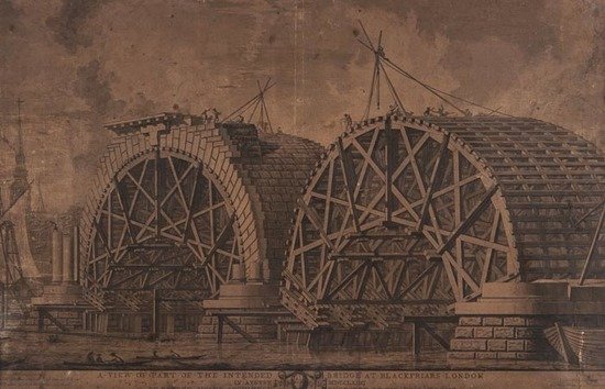 Giovanni Battista Piranesi (1720-1778) A View of P: Giovanni Battista Piranesi (1720-1778) A View of Part of the Intended Bridge at Blackfriars, London, in August MDCCLXIIII,after Robert Mylne, the architect, etching with engraving, [F.991; W-E