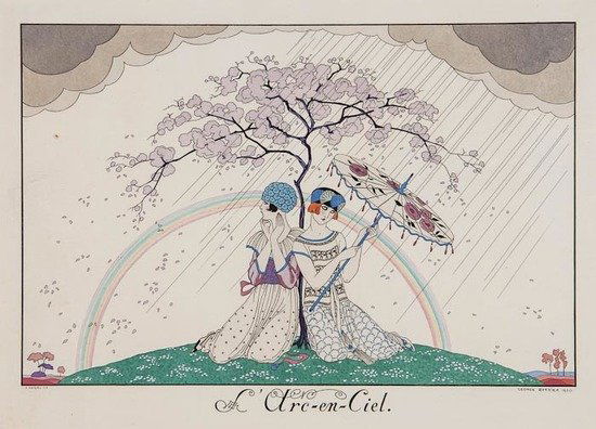 Georges Barbier (1882-1932) [Le Bonheur du Jour, o: Georges Barbier (1882-1932) [Le Bonheur du Jour, ou Les Graces à la Mode],pictorial title, prelims and 6 plates, from the set of 16, with 5 duplicate plates and duplicate text in addition, poc