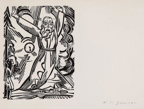 Franz Maria Jansen (1885-1958) God's father: Franz Maria Jansen (1885-1958) God's father,linocut, on wove paper, signed in pencil lower right, sheet 210 x 295mm. (8 1/4 x 11 3/4 in), unframed. IMPORTAN