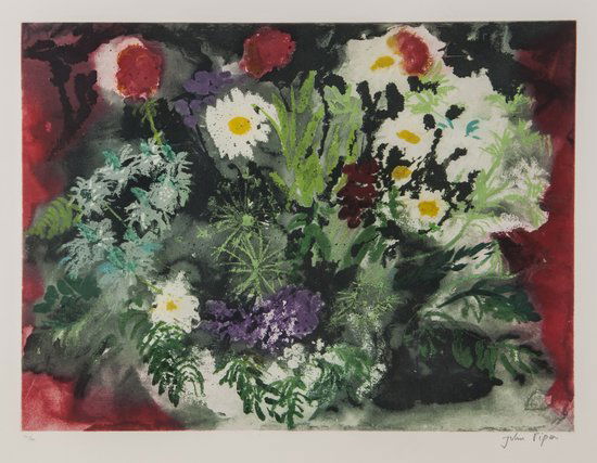 John Piper (1903-1992) Late Summer Flowers (l.419): John Piper (1903-1992) Late Summer Flowers (l.419)aquatint printed in colours, 1989, signed in pencil, numbered 20/70, printed by Kelpra Studio, London, published by Marlborough Fine Art, Lond