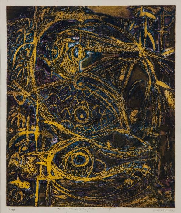 Sam Kaner (1924-1990) A Collection: Sam Kaner (1924-1990) A Collectioneight engravings with aquatint, five printed in colours, ca.1950, each signed in pencil, all but two inscribed to, 'John Buckland-Wright,' all on wove paper,