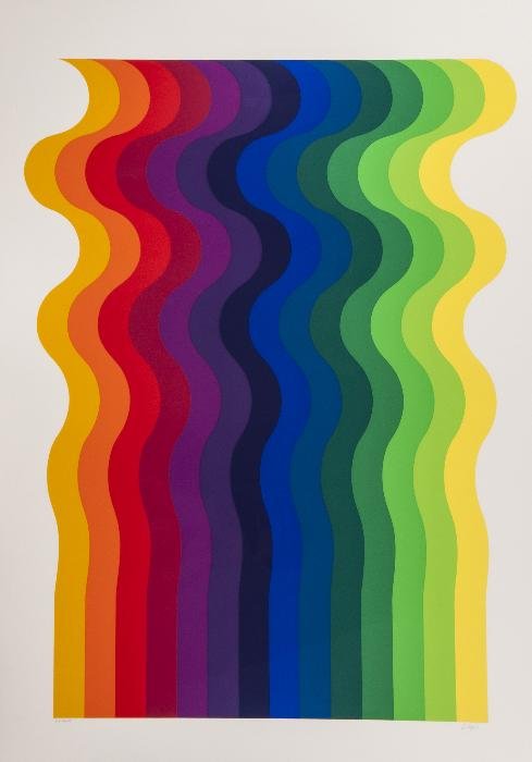 Julio Le Parc (b.1928) Grande Vague: Julio Le Parc (b.1928) Grande Vaguescreenprint in colours, ca.1960, signed in pencil, inscribed E.A Arcay, a proof aside from the original edition, on wove paper, with full margins; together w