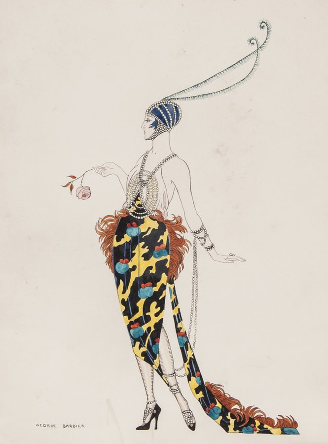 George Barbier (1882-1932) Costume design: George Barbier (1882-1932) Costume design,pen and ink with watercolour, signed lower left, 28 x 20.5cm (11 x 8 in), unframed.