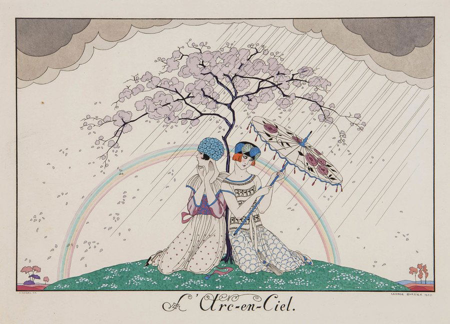 Georges Barbier (1882-1932) [Le Bonheur du Jour, o: Georges Barbier (1882-1932) [Le Bonheur du Jour, ou Les Graces à la Mode],pictorial title, prelims and 6 plates, from the set of 16, with 5 duplicate plates and duplicate text in addition, poc