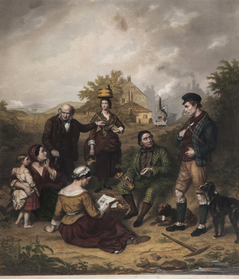 After John Seymour Lucas (1849-1923) Killingworth: After John Seymour Lucas (1849-1923) Killingworth Colliery, Birthplace of the Locomotive,hand-coloured engraving by Francis Holl and Charles Mottram, published by Henry Graves & co., 1862, 625