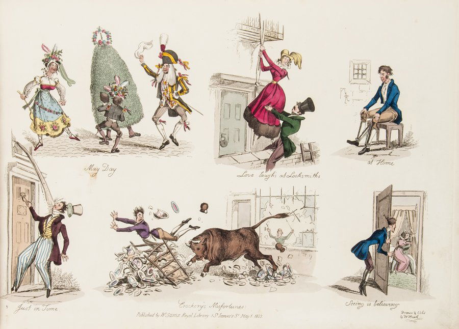 [Heath (William)] Studies from the Stage, or the V: [Heath (William)] Studies from the Stage, or the Vicissitudes of Life,engraved throughout with etched pictorial title and 20 hand-coloured plates with multiple images, some light spotting and