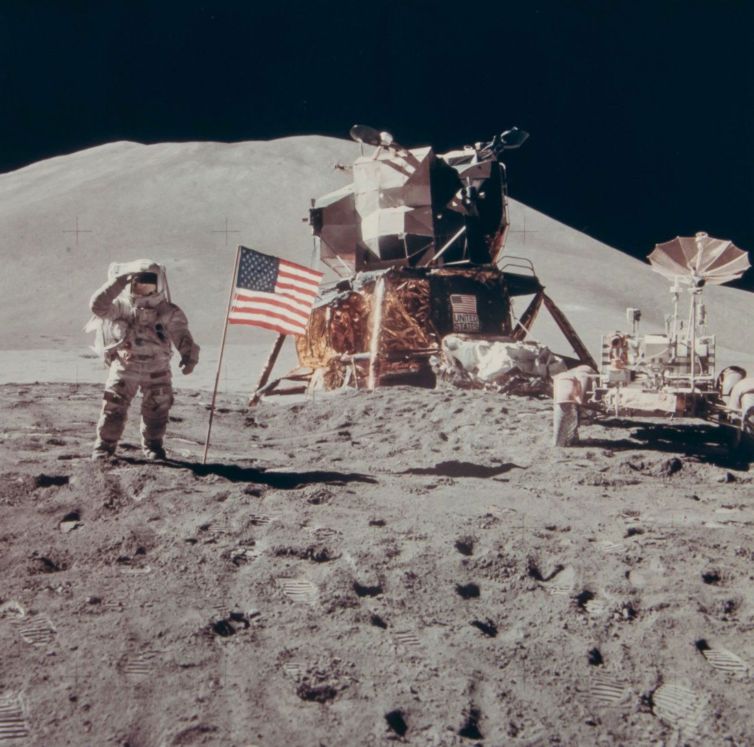 NASA / David Scott (b.1932) - James Irwin salutes: Chromogenic print, NASA number in red at top left, NASA caption on verso, on &ldquo;A Kodak Paper&rdquo;, 18 x 18cm (7 1/8 x 7 1/8in)