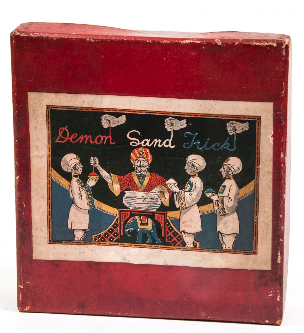 Davenport's Demon Magic. - Fifteen tricks: including Necromancer’s “Nippy” Napkin, invented by Stanley Collins; Phantom Poles of Pundit; and Six-fold Cigarette Producer, all with instructions, in original boxes ; Demon Sands,