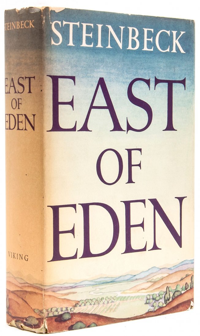 Steinbeck (John) - East of Eden,: first edition, first issue with 'bite' for 'bight' on p.281 line 38, ink ownership inscription to endpaper, original cloth, a little bumped and faded at head and foot, first issue dust-jacket with aut