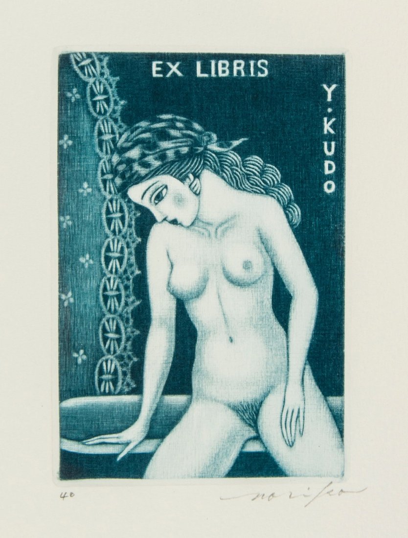 Erotica.- - Collection of Erotic Bookplates,: 51 erotic bookplates, small limited edition, all signed by the artists, by various artists such as Elly De Koster, Paolo Rovegno, John Rush and others, individually mounted in an album, half leather, 