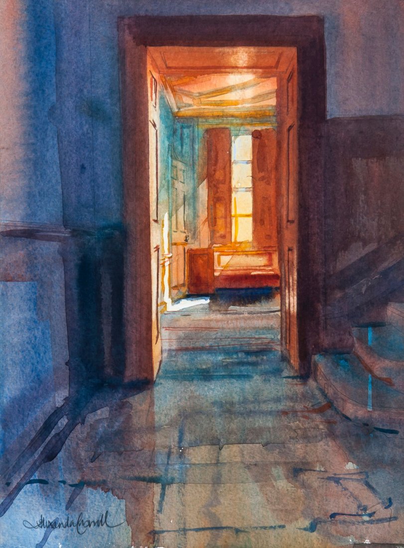 Alexander Creswell (b.1947) - A long finger of sunlight: watercolour on wove paper, signed lower left, 37 x 27 cm. (14 1/2 x 10 3/4 in); with a signed copy of Alexander Creswell's 'The Silent Houses of Britain', 1991. Provenance: with Spink, London (gallery
