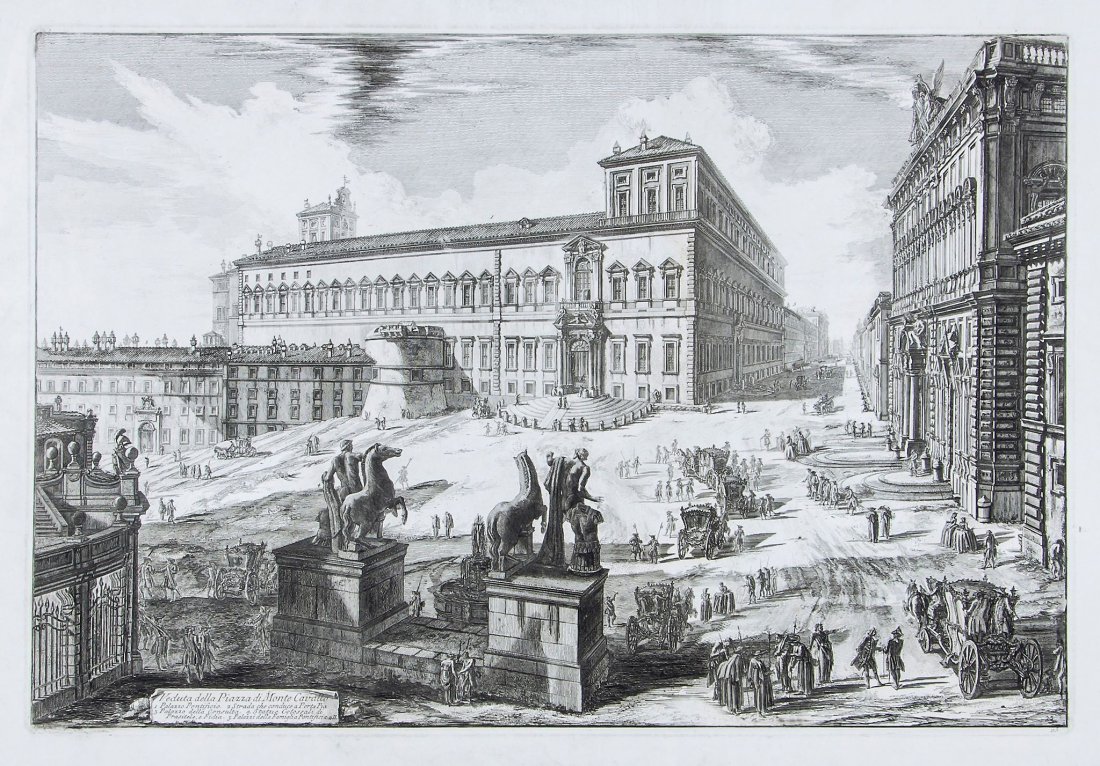 Giovanni Battista Piranesi (1720-1778) - 6 Vedute di: all later impressions, Veduta della Piazza di Monte Cavallo, intermediate Paris edition [H.103 III; F.732; W-E.236], circa 1820; the others all Calcografia impressions, Rome mid 19th century or later,