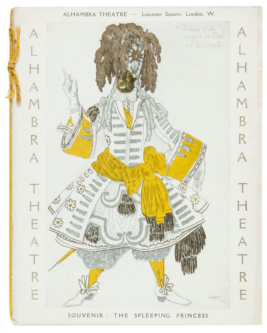 Bakst (Leon).- Theatre Programmes.- - Alhambra Theatre.: original pictorial wrappers with design by Bakst, stapled and tied with yellow cord, very slightly soiled, old glacine wrapper frayed at spine, 1921 § Théâtre Femina. Maria Kousnezoff et sa Compagn