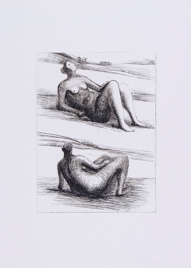 Henry Moore (1898-1986) - Two Reclining Figures (c.466): etching, 1977/78, a proof aside from the edition of 145, the edition was printed by Atelier LacouriÃ¨re et FrÃ©laut, Paris, published by Editions Georges Visat, Paris, on wove paper, with full mar