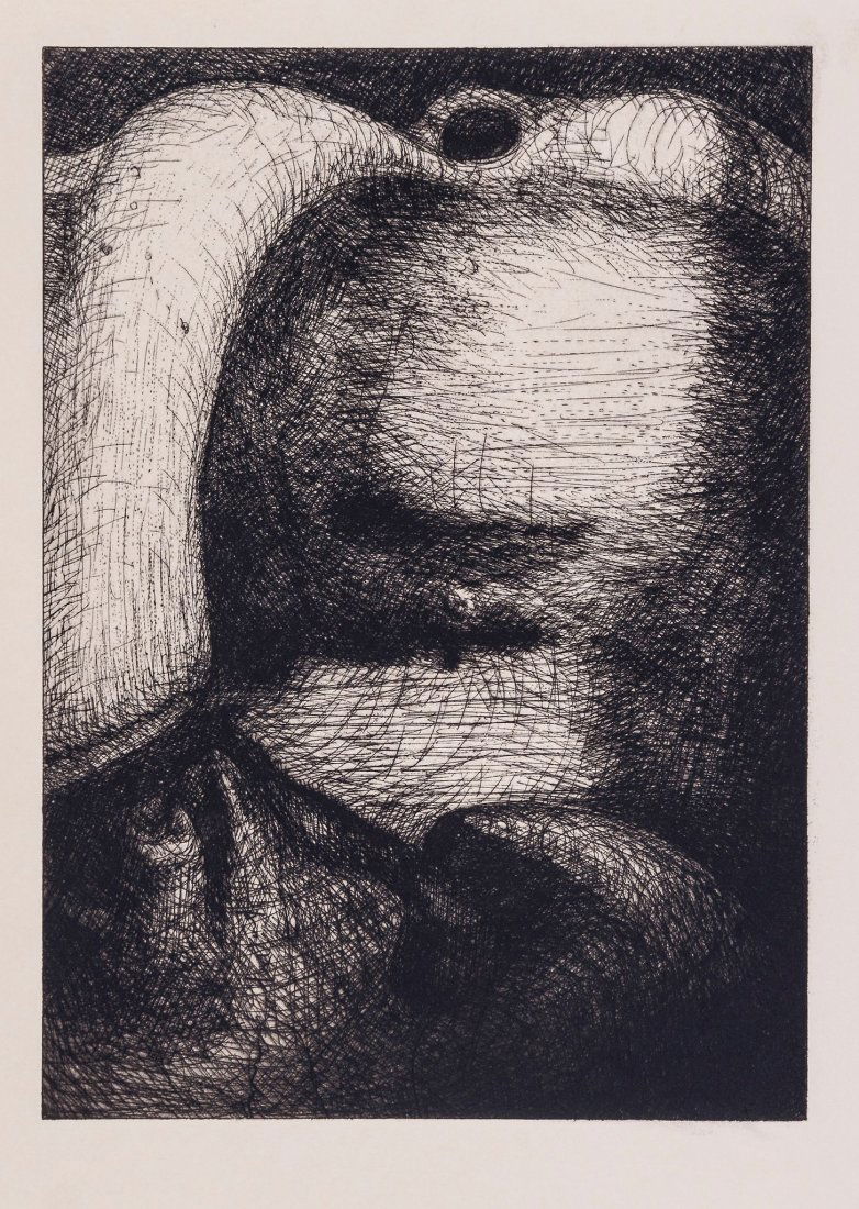 Henry Moore (1898-1986) - Elephant Skull Plate XXVII: etching, a fine, richly inked impression, 1970, a proof aside from the edition of 100, printed by Jean-Paul Berger at Atelier LacouriÃ¨re-FrÃ©laut, Paris, published by Gerald Cramer, Geneva, for t