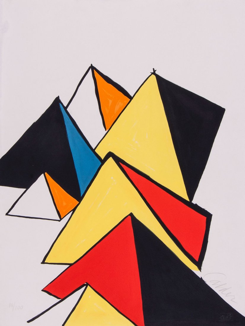 Alexander Calder (1898-1976) - Ohne Titel: lithograph printed in colours, circa 1970, signed in pencil, numbered 88/100, published by the Association of Swiss Architects (BSA), with their blindstamp, on wove paper, the full sheet printed to th