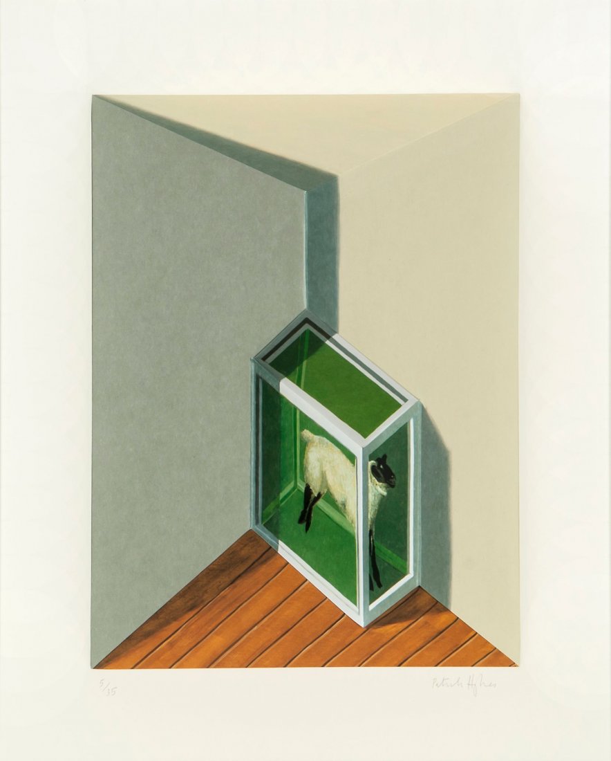 Patrick Hughes (b.1939) - Sheep: 3D lithographic multiple with hand-colouring , 2008 , signed in pencil, numbered 5/35 , housed in the original perspex presentation case, overall 425 x 345 x 175 mm (16 Â¾ x 13 5/8 x 6 7/8 in) IMPOR