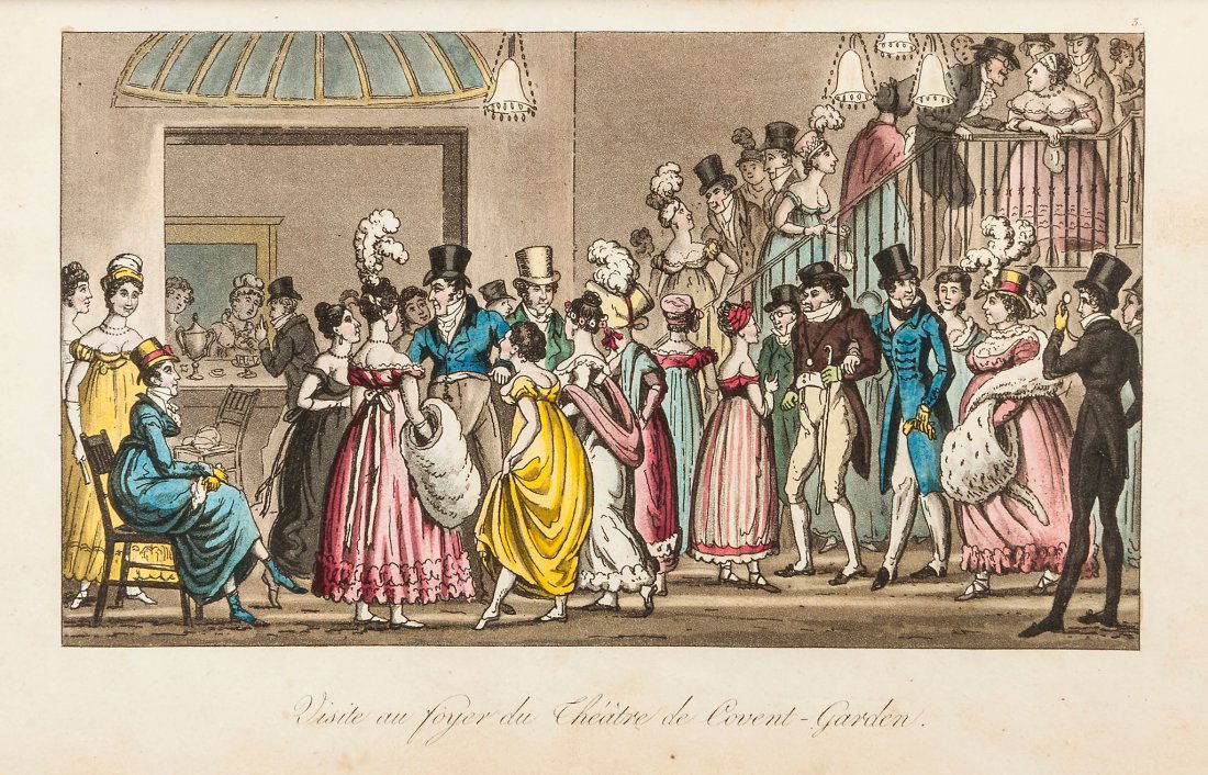 Cruikshank (George).- [Egan (Pierce)] - Diorama Anglais: half-title, 24 hand-coloured aquatint plates by George, Isaac and Robert Cruikshank, contemporary annotation in ink to title,foxed, original straight grain morocco, gilt, extremities rubbed, original