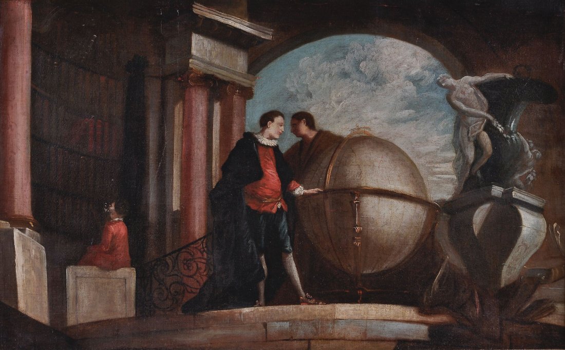 18th century Continental School. - Young scholars: oil on canvas, 520 x 810mm., unsigned, religned with some retouching, framed.