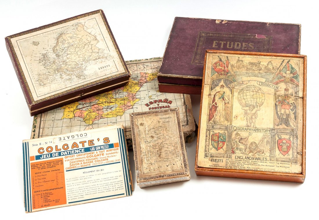 Block puzzle. - A mixed group of puzzle maps,: including a boxed block puzzle set of maps by FrÃ©min, with 5 key maps; a similar but smaller block puzzle set of George Philip and Son maps; with 2 other block puzzles and 2 jigsaw maps, various pu