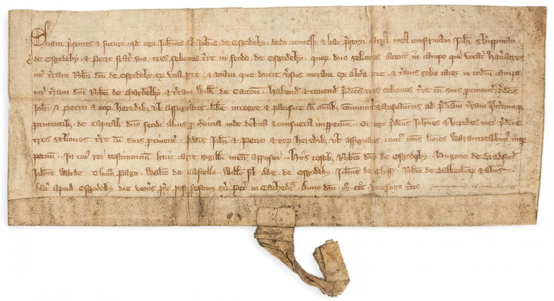 John son of John of Osgodby grants and confirms to John: John son of John of Osgodby grants and confirms to John Shippman of Osgodby and Peter his brother, of 3 selions land at Osgodby, 2 in Haveracres between the land of Robert Lord of Osgodby and the road