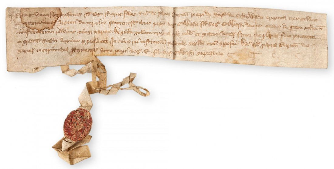 Receipt by Peter son of Richard of Parva Burton: Receipt by Peter son of Richard of Parva Burton, have received from Roger of Schirwode [Sherwood] 33 sestiers, a denier of silver from Pentecost 18 year of Edward II, rent of 5 marks together with 23