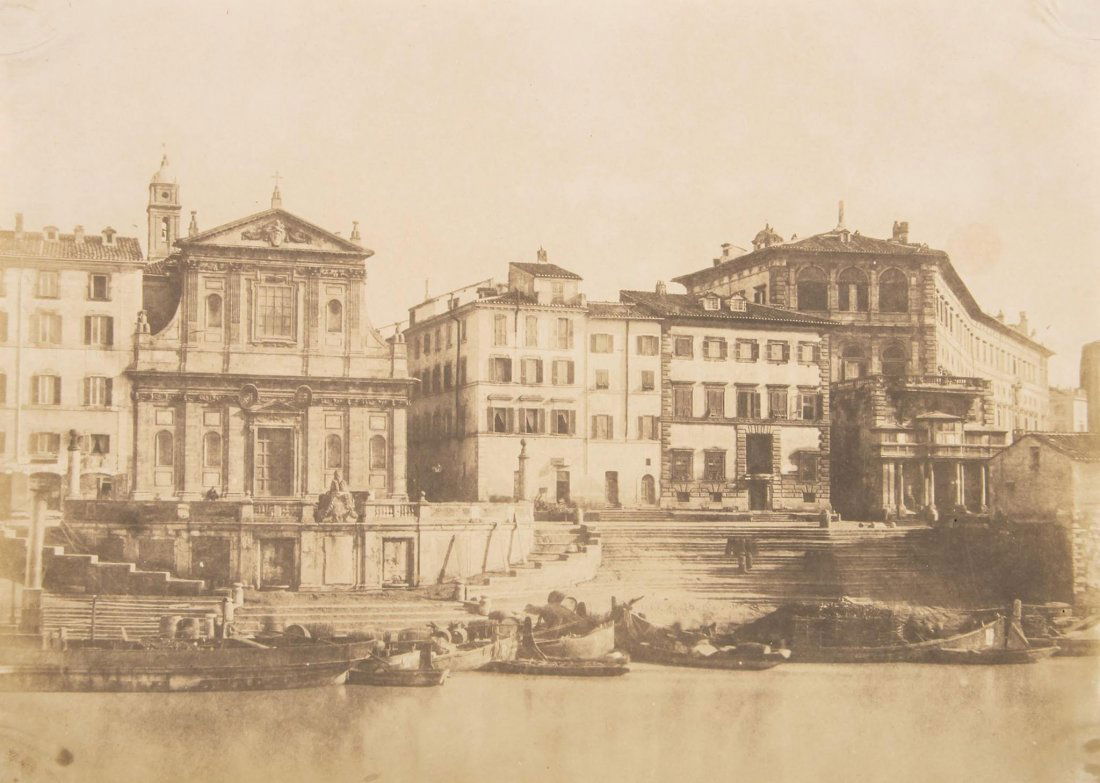 Giacomo Caneva (1813 - 1865) - Porto di Ripetta, Rome,: Salt print pasted to contemporary card mount, titled in pencil probably in photographer's hand on mount recto, 19.8 x 27.5cm (7 3/4 x 10 3/4in) Provenance: Antiche Fotografie da un'importante Collezio