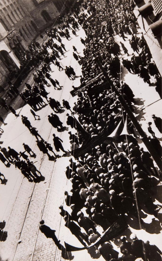 Alexander Rodchenko (1891-1956) - Demonstration, 1932;: Two gelatin silver prints, printed later, one titled, each dated and annotated in pencil in unknown hand with various stamps verso, 22.8 x 14cm (9 x 5 3/4in); 16.6 x 10.6cm (6 1/2 x 4 1/8in) Provenanc