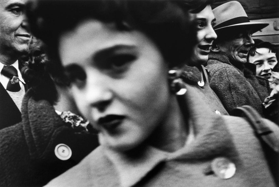 William Klein (b.1928) - Big Face in Crowd, New York,: Gelatin silver print, printed later, signed, titled, dated and annotated in pencil verso, 24 x 35.5cm (9 1/2 x 14in)