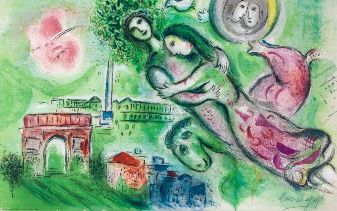 Marc Chagall (1887-1985)(after by Charles Sorlier) -: lithograph printed in colours, 1964, a proof before text aside from the deluxe edition of 200 and the poster edition of 5000, signed in pencil, printed by Mourlot, Paris, published by and for the Fren