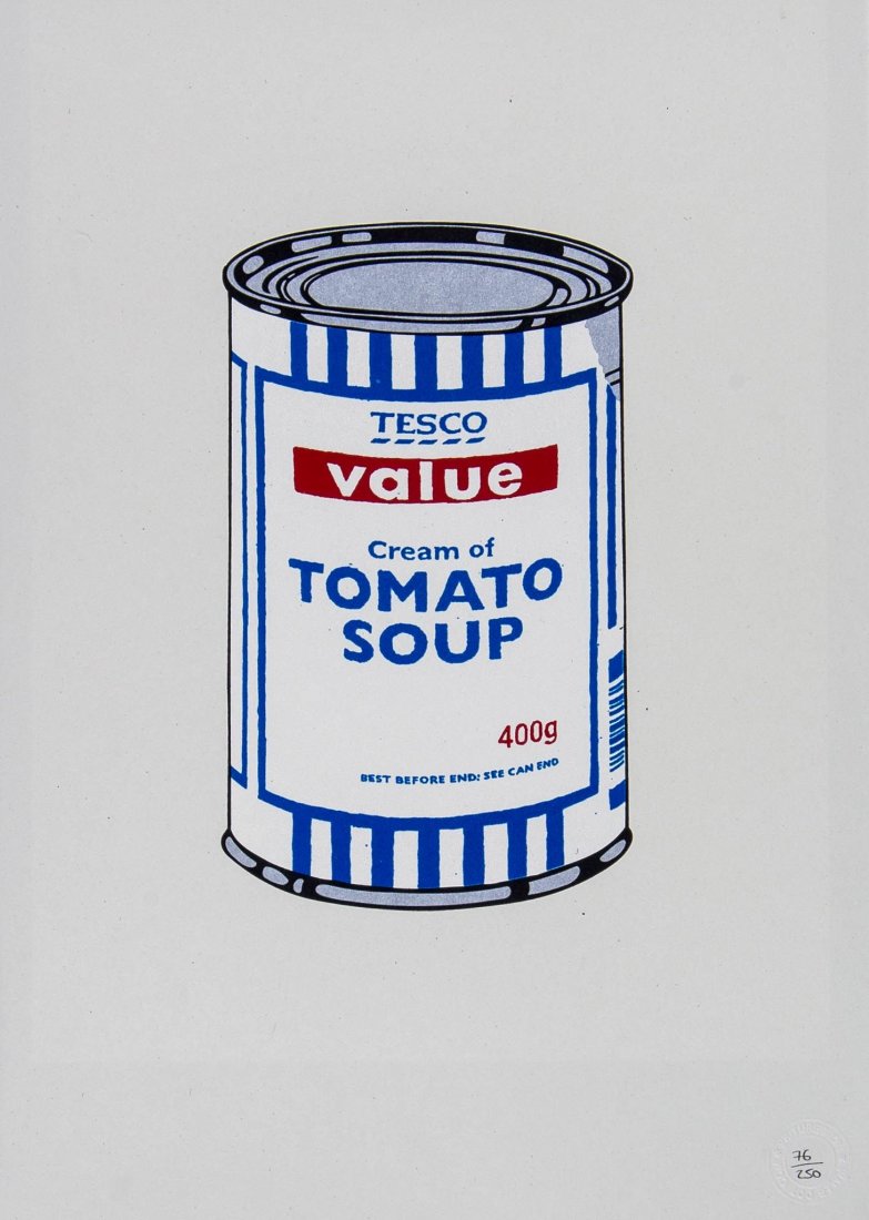 Banksy (b.1974) - Soup Can: screenprint in colours, 2005, numbered 76/250, published by Pictures on Walls, London, with their blindstamp, on wove paper, with full margins, 257 x 152 mm (10 1/8 x 6 in) This work has been authenti