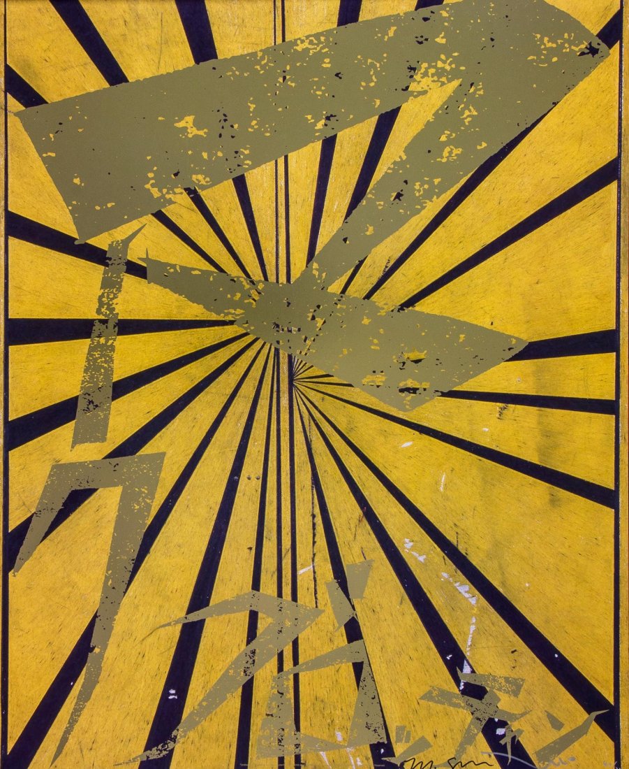 Takashi Murakami & Mark Grotjahn - Canary Yellow and: two offset lithographs printed in colours with metallic foil additions, 2010, signed by both artists in silver and black ink respectively, numbered 37/300 and 40/300 respectively, published by Kaikai