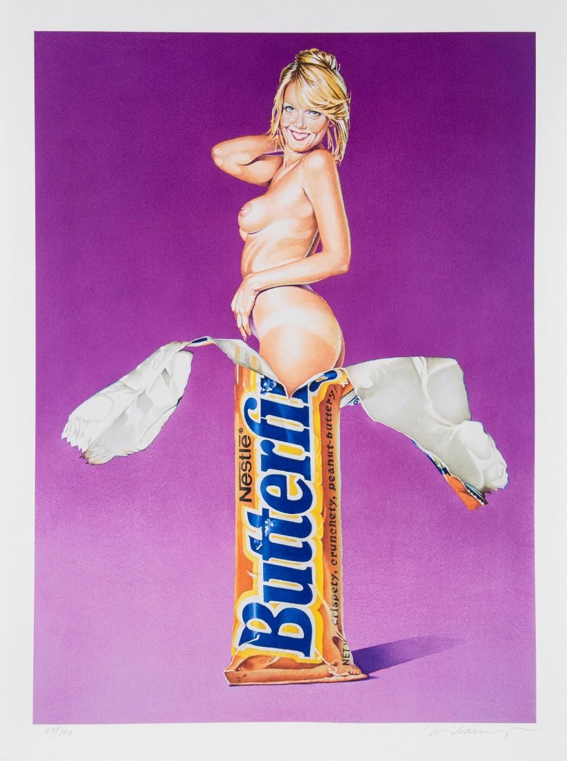 Mel Ramos (b.1935) - Miss Butterfinger: lithograph printed in colours, circa 1990, signed in pencil, numbered 60/100, on wove paper, with full margins, 725 x 520 mm (28 1/2 x 20 1/2 in)